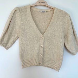 Reformation Cream Cropped Fuzzy Sweater Cardigan Button-Up